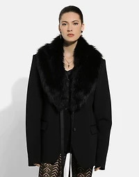 Wool jacket with faux fur collar