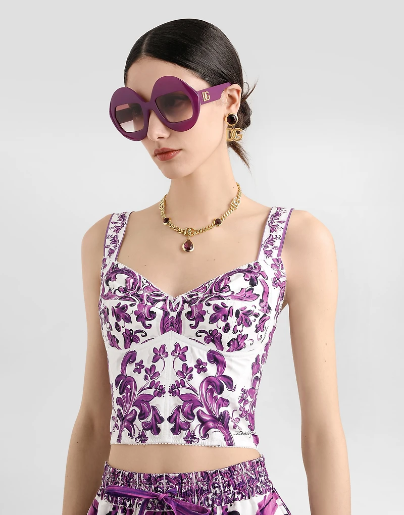 Majolica-print poplin bustier