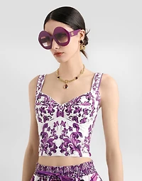 Majolica-print poplin bustier