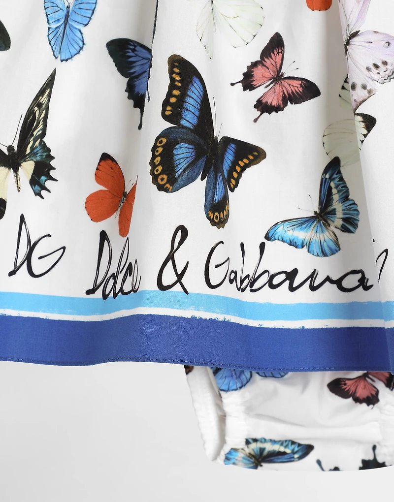 Butterfly-print poplin and jersey dress