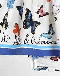 Butterfly-print poplin and jersey dress