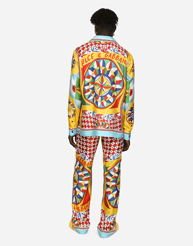 Carretto-print silk twill jogging pants