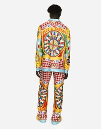 Carretto-print silk twill jogging pants