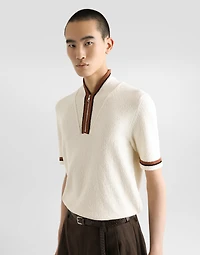Short-sleeved cotton polo-shirt with inlay