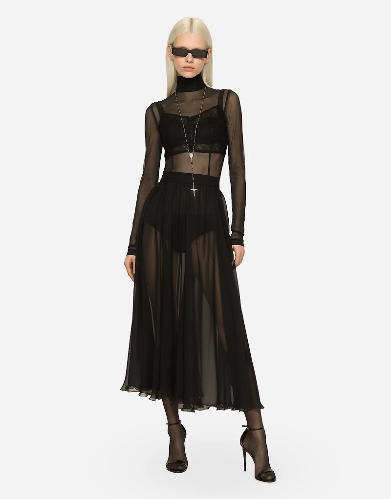 High-waisted chiffon circle skirt