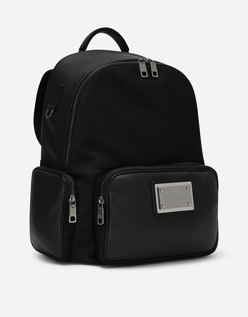 Grainy calfskin and nylon backpack