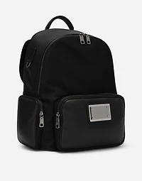Grainy calfskin and nylon backpack