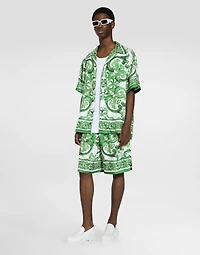 Majolica-print silk jogging shorts