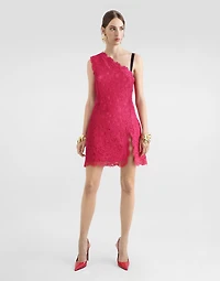 Floral cordonetto lace minidress with slit