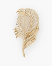 Brooch with decorative rhinestone-detailed feather