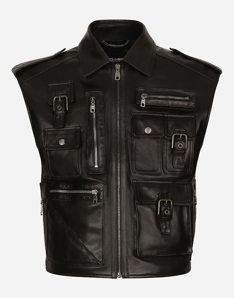 Leather vest with multiple pockets