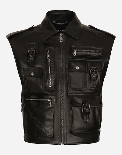 Leather vest with multiple pockets