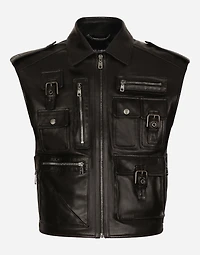 Leather vest with multiple pockets