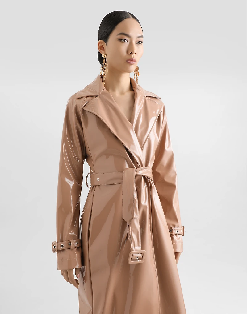 Coated faux leather trench coat