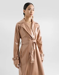 Coated faux leather trench coat