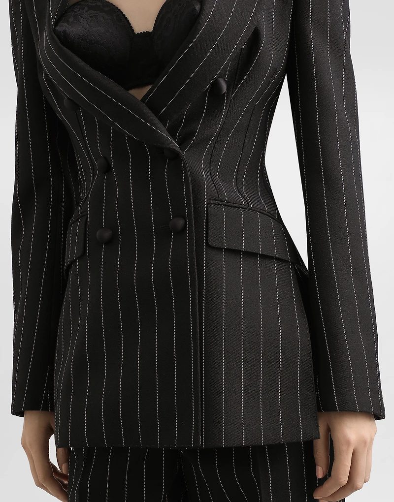 Double-breasted pinstripe wool jacket