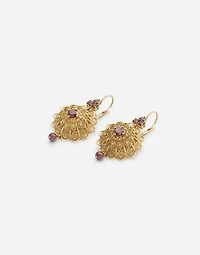 Filigree Earrings 18-carat yellow gold and rhodolite garnets