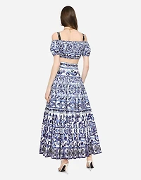 Majolica-print poplin crop top