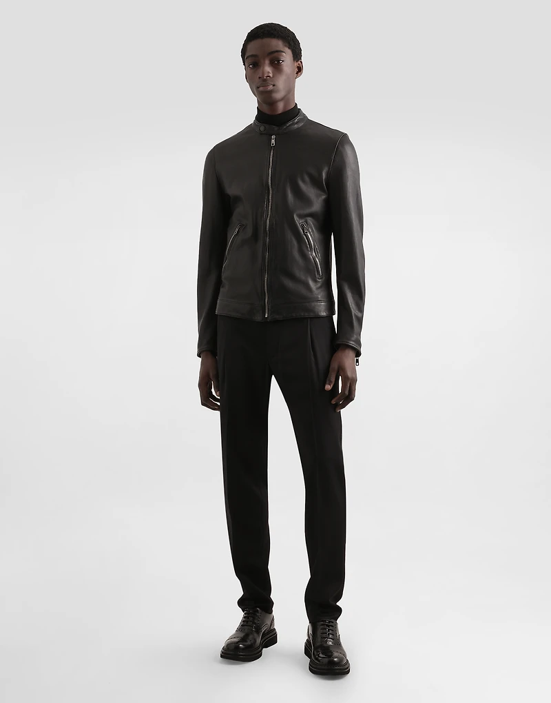 Leather jacket with zipper