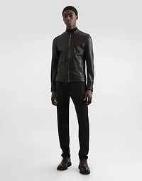 Leather jacket with zipper