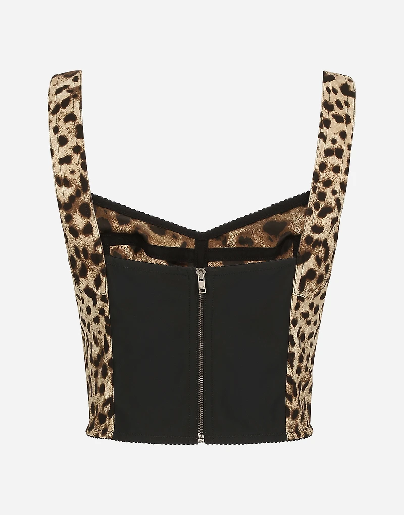 Leopard-print charmeuse bustier top