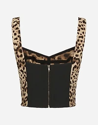 Leopard-print charmeuse bustier top