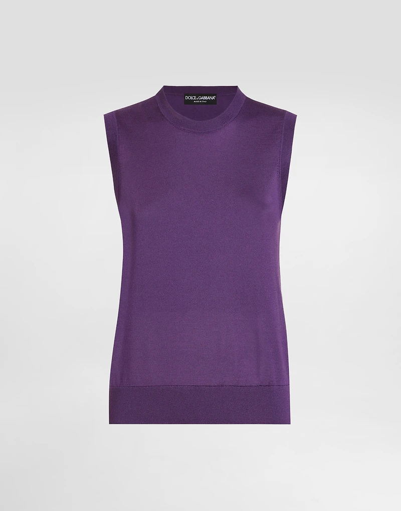 Silk tank top with flower brooch