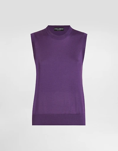 Silk tank top with flower brooch