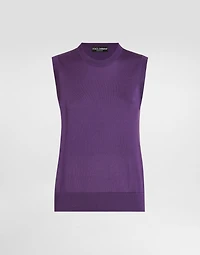 Silk tank top with flower brooch
