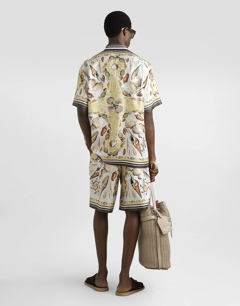 Printed silk twill trousers