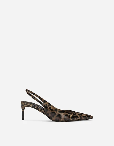 Printed polished calfskin slingbacks