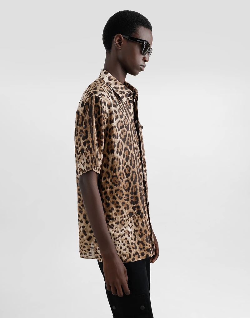 Leopard-print linen shirt