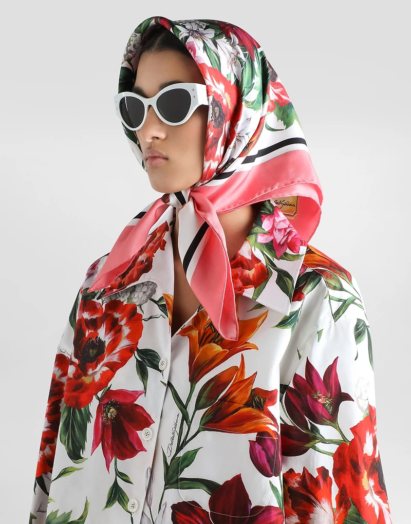 Flower-print poplin shirt