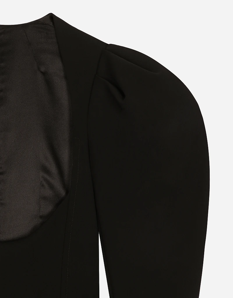 Calf-length wool dress with open neckline