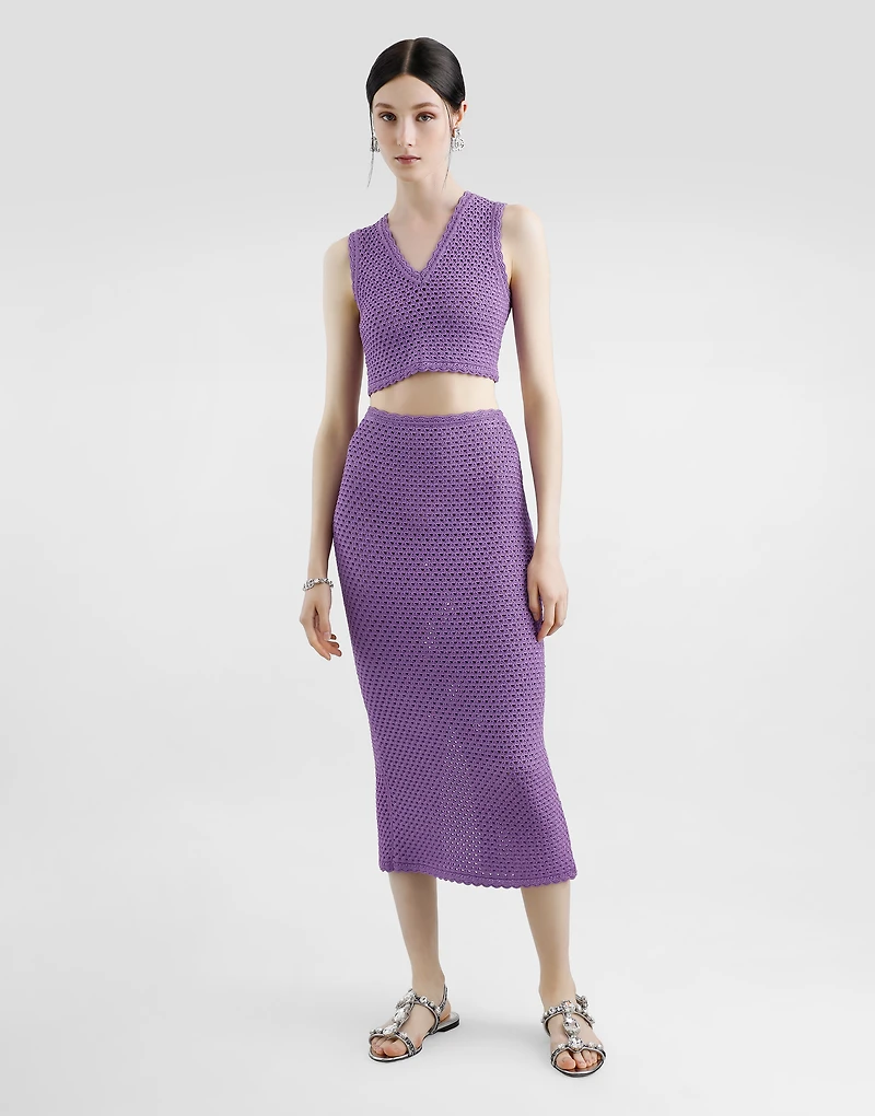 Calf-length crochet skirt