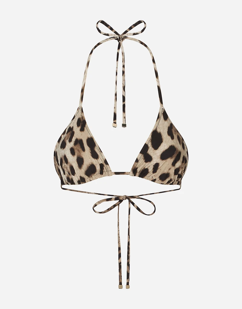 Leopard-print triangle bikini top