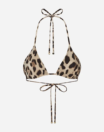 Leopard-print triangle bikini top