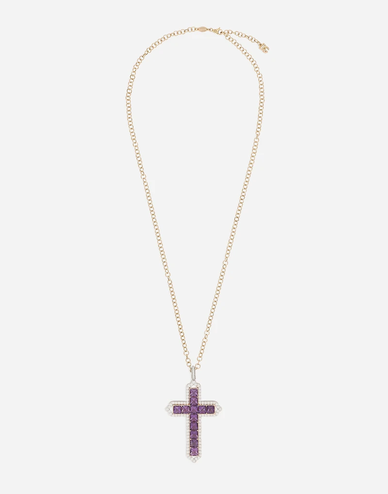 Cross Pendant 18-carat yellow and white gold, amethysts, and diamonds