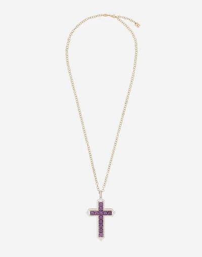 Cross Pendant 18-carat yellow and white gold, amethysts, and diamonds