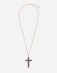 Cross Pendant 18-carat yellow and white gold, amethysts, and diamonds