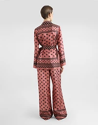 Silk twill pajama shirt with all-over DG logo scarf print