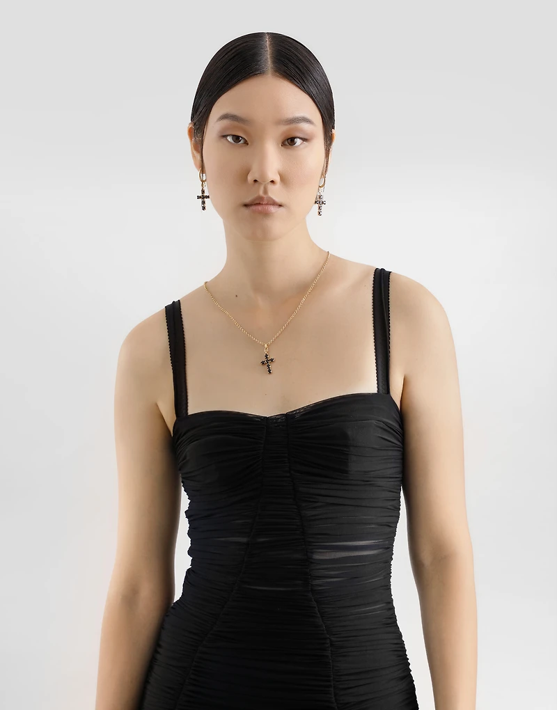 Calf-length stretch tulle slip dress