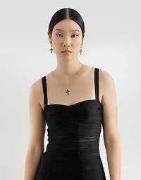 Calf-length stretch tulle slip dress