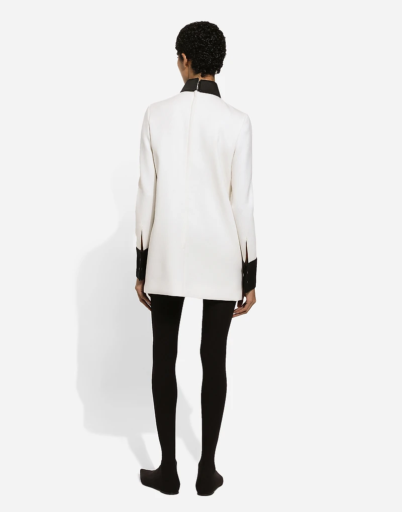 Short woolen dress with satin details