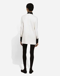 Short woolen dress with satin details