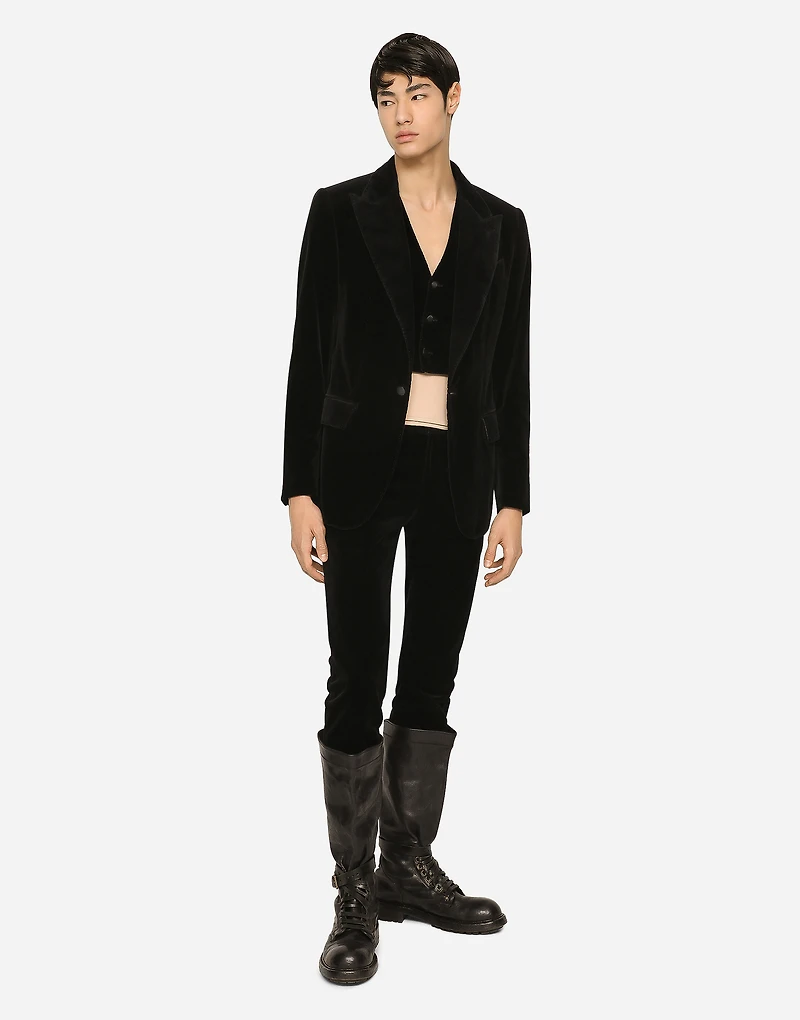 Single-breasted smooth velvet suit