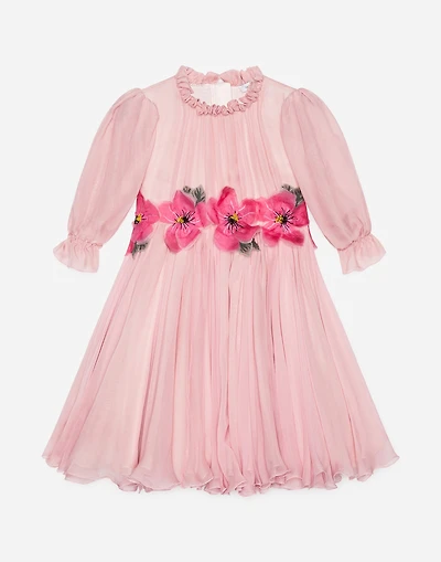 Chiffon dress with embroidered flowers