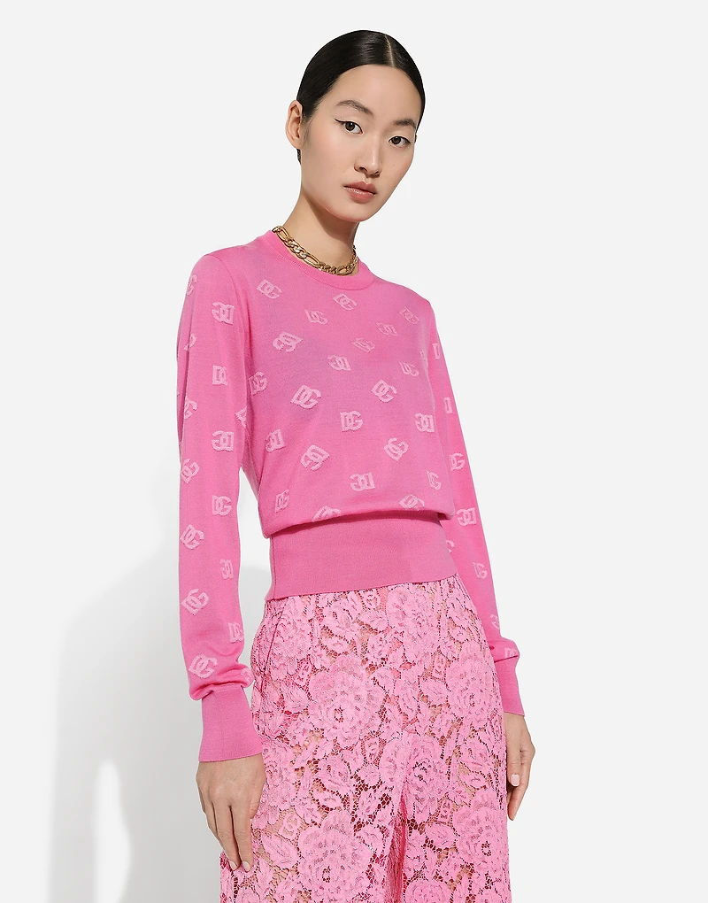 Wool and silk jacquard sweater with tonal DG logo