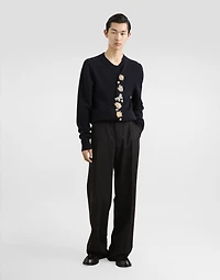 Wool round-neck sweater with bejeweled buttons