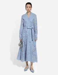 Floral cordonetto lace trench coat with DG logo